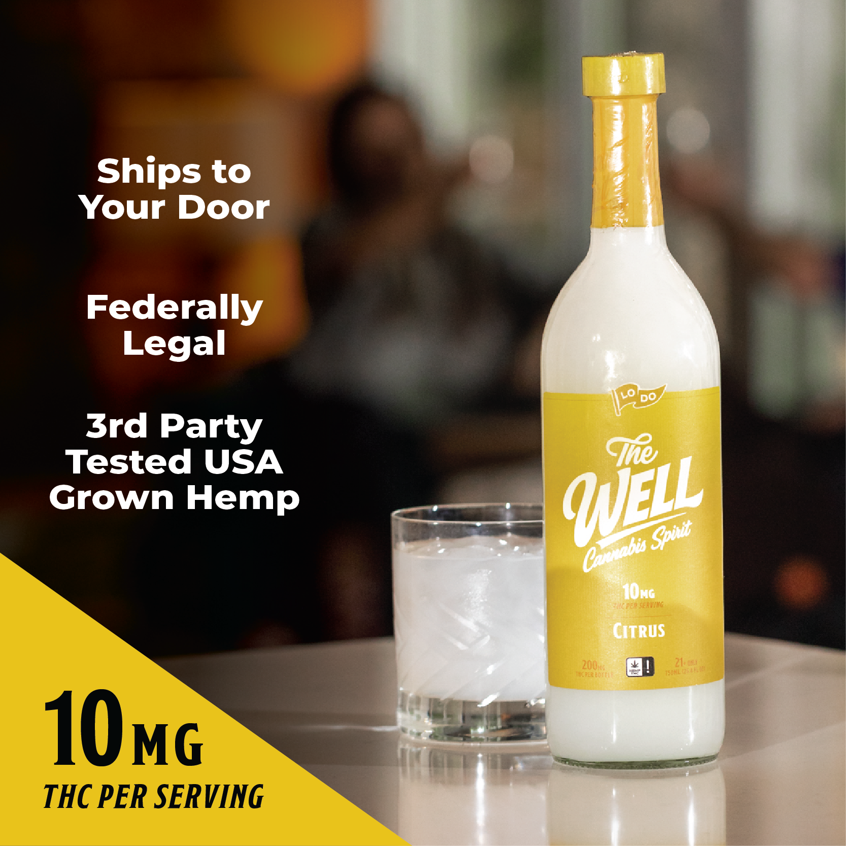 LoDo THC Spirits ingredient panel, hemp-derived Delta-9 THC beverage, 10mg per serving